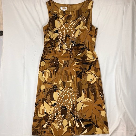 Talbots Animal Giraffe Floral Brown Sleeveless Dress Size 10 - Picture 1 of 4